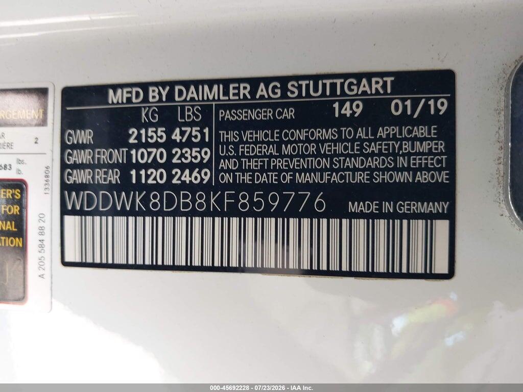 WDDWK8DB8KF859776 2019 MERCEDES-BENZ C 300 photo no. 9