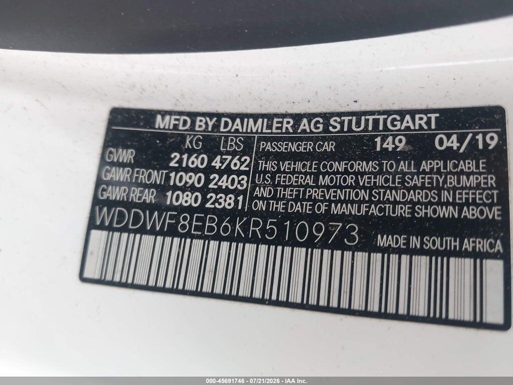 WDDWF8EB6KR510973 2019 MERCEDES-BENZ C 300 photo no. 9