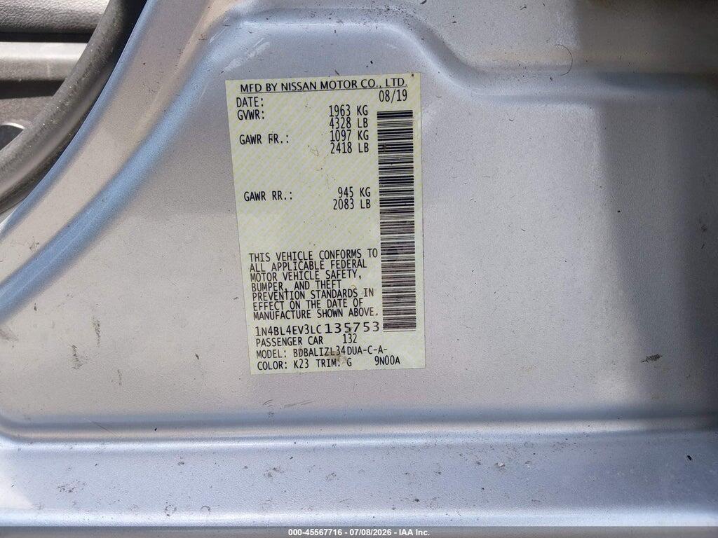 1N4BL4EV3LC135753 2020 NISSAN ALTIMA photo no. 9