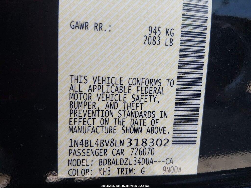 1N4BL4BV8LN318302 2020 NISSAN ALTIMA photo no. 9