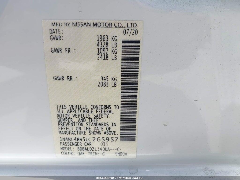 1N4BL4BV5LC265957 2020 NISSAN ALTIMA photo no. 9