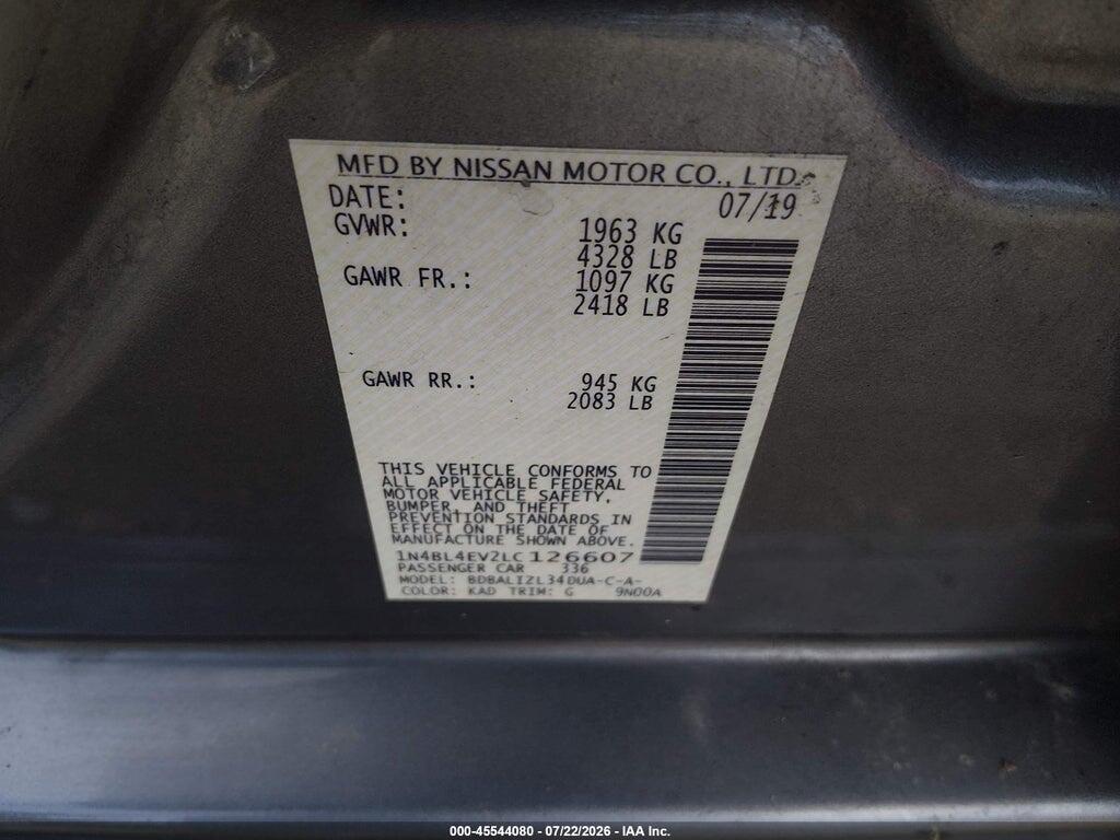 1N4BL4EV2LC126607 2020 NISSAN ALTIMA photo no. 9