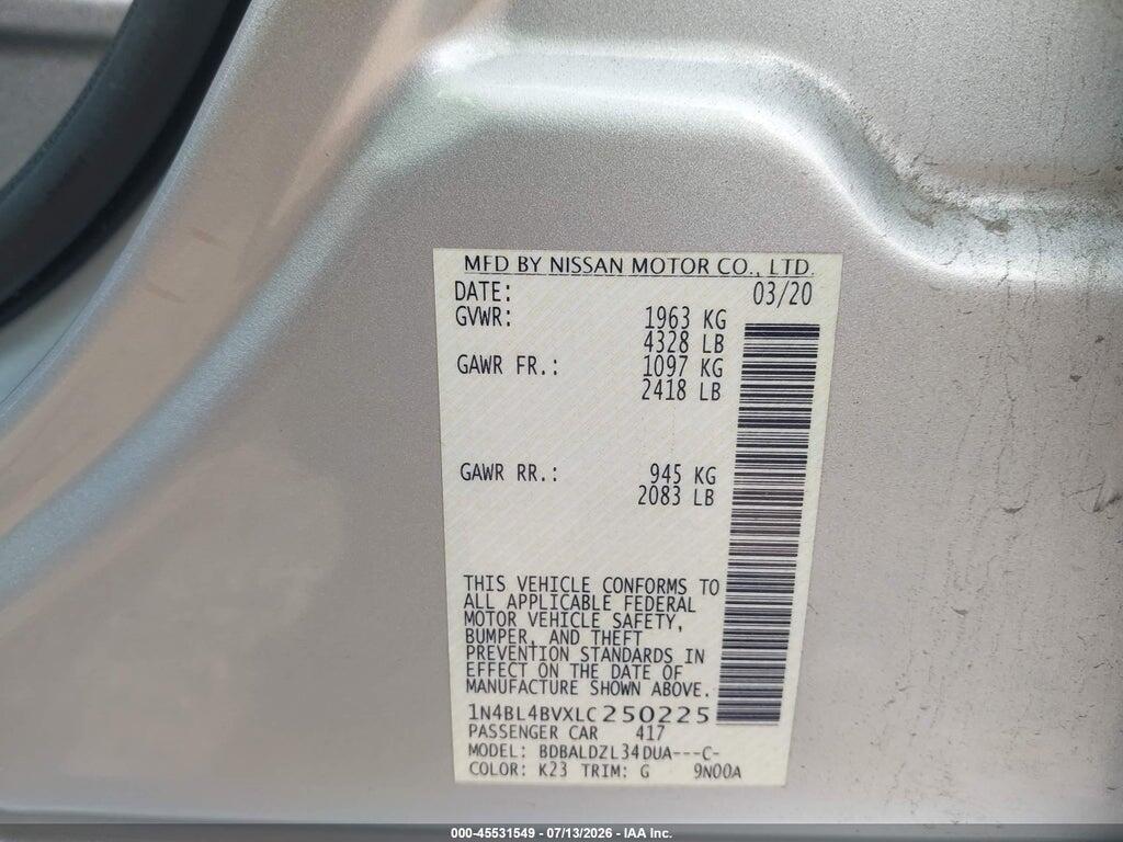 1N4BL4BVXLC250225 2020 NISSAN ALTIMA photo no. 9