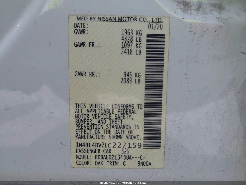 1N4BL4BV7LC227159 2020 NISSAN ALTIMA photo no. 9