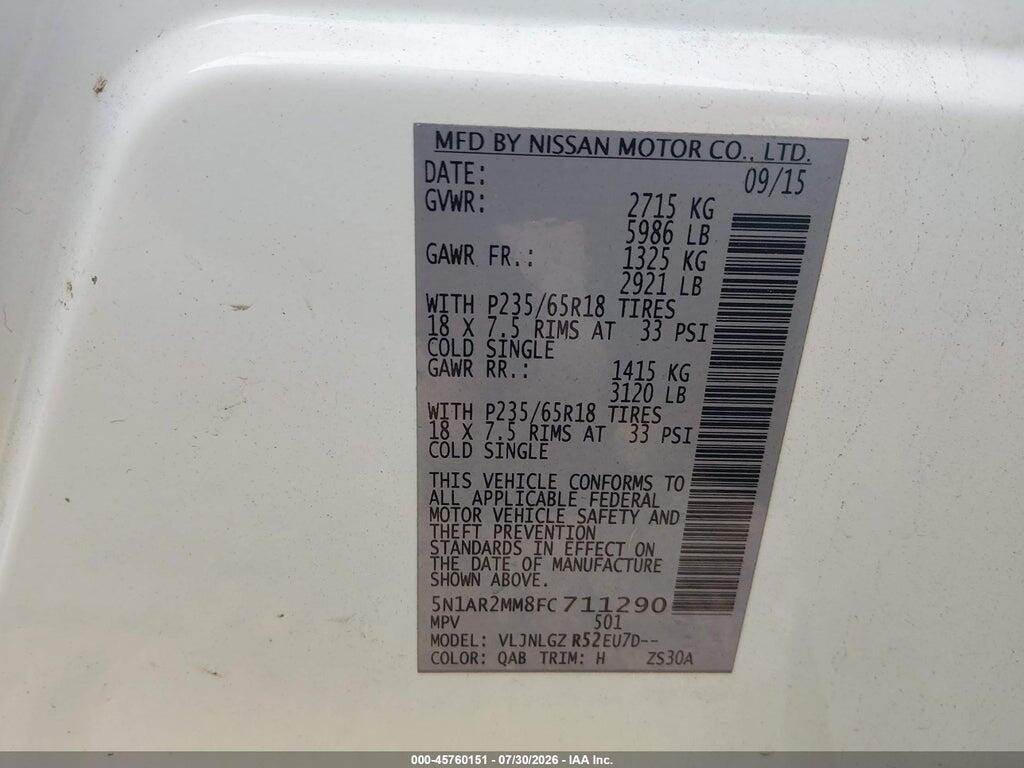 5N1AR2MM8FC711290 2015 NISSAN PATHFINDER photo no. 9