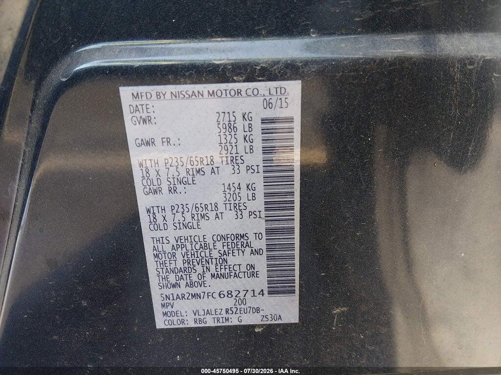 5N1AR2MN7FC682714 2015 NISSAN PATHFINDER photo no. 9
