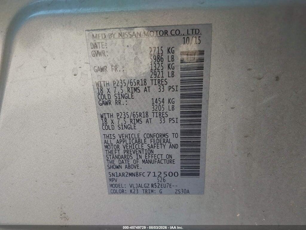 5N1AR2MN8FC712500 2015 NISSAN PATHFINDER photo no. 9