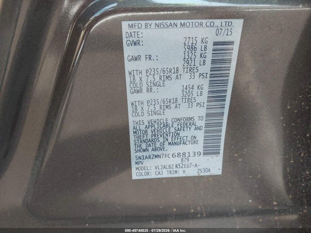 5N1AR2MN7FC688139 2015 NISSAN PATHFINDER photo no. 9