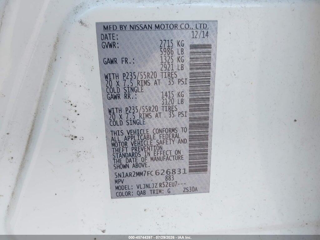 5N1AR2MM7FC626831 2015 NISSAN PATHFINDER photo no. 9