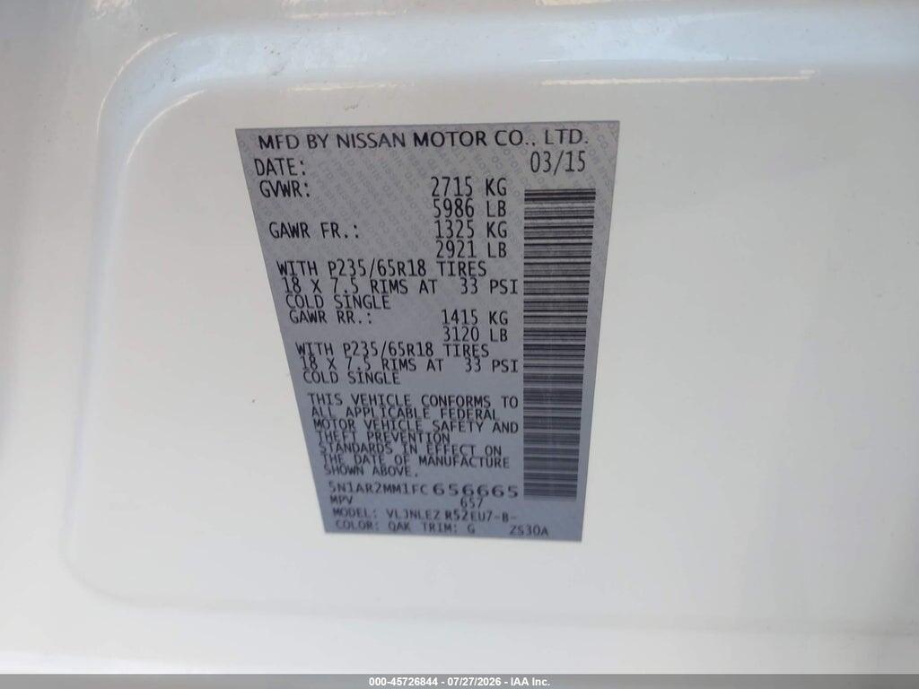 5N1AR2MM1FC656665 2015 NISSAN PATHFINDER photo no. 9