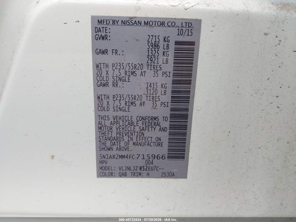 5N1AR2MM4FC715966 2015 NISSAN PATHFINDER photo no. 9