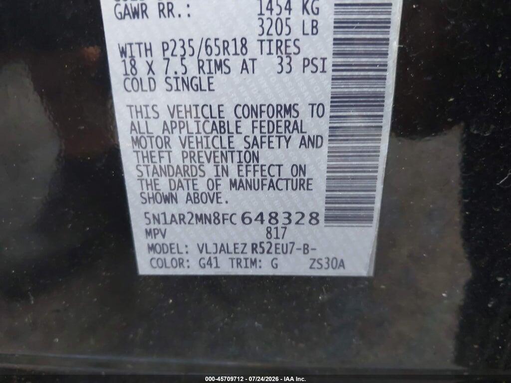 5N1AR2MN8FC648328 2015 NISSAN PATHFINDER photo no. 9