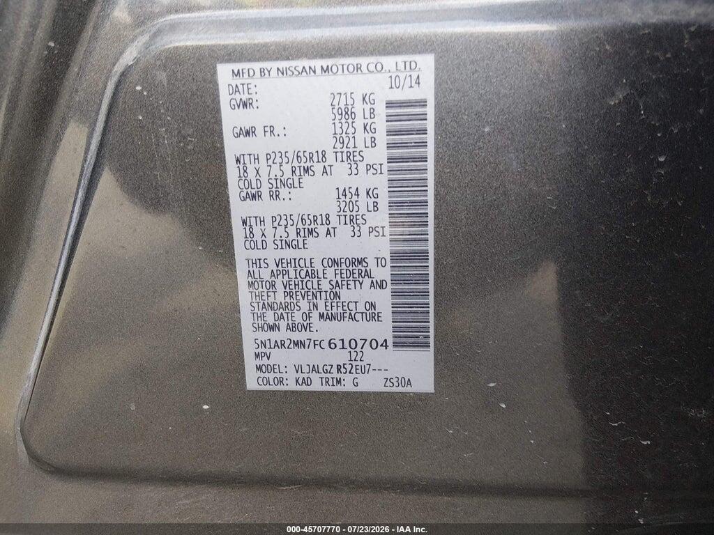 5N1AR2MN7FC610704 2015 NISSAN PATHFINDER photo no. 9