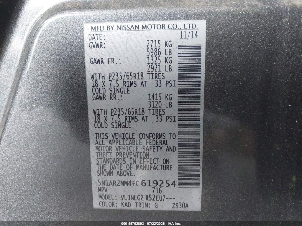 5N1AR2MM4FC619254 2015 NISSAN PATHFINDER photo no. 9