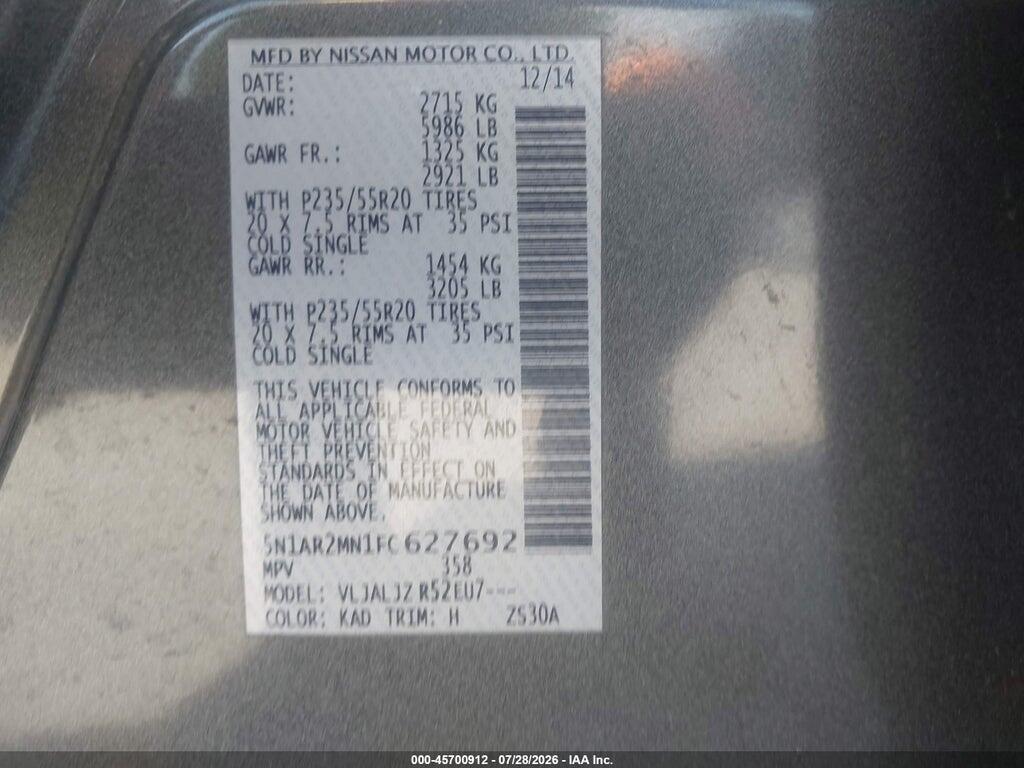 5N1AR2MN1FC627692 2015 NISSAN PATHFINDER photo no. 9
