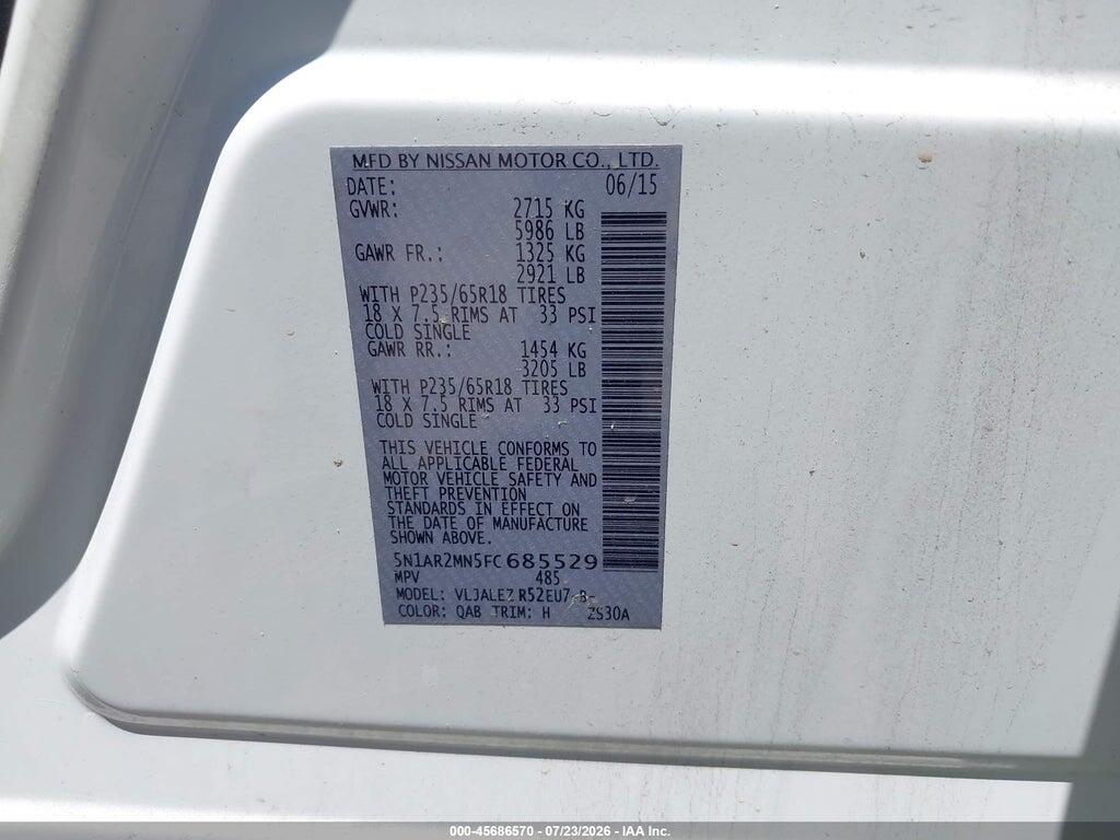 5N1AR2MN5FC685529 2015 NISSAN PATHFINDER photo no. 9