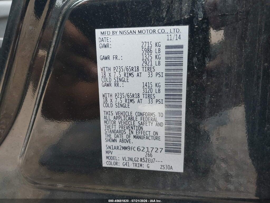 5N1AR2MM9FC621727 2015 NISSAN PATHFINDER photo no. 9