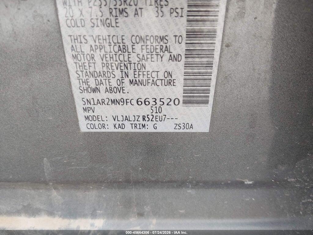 5N1AR2MN9FC663520 2015 NISSAN PATHFINDER photo no. 9