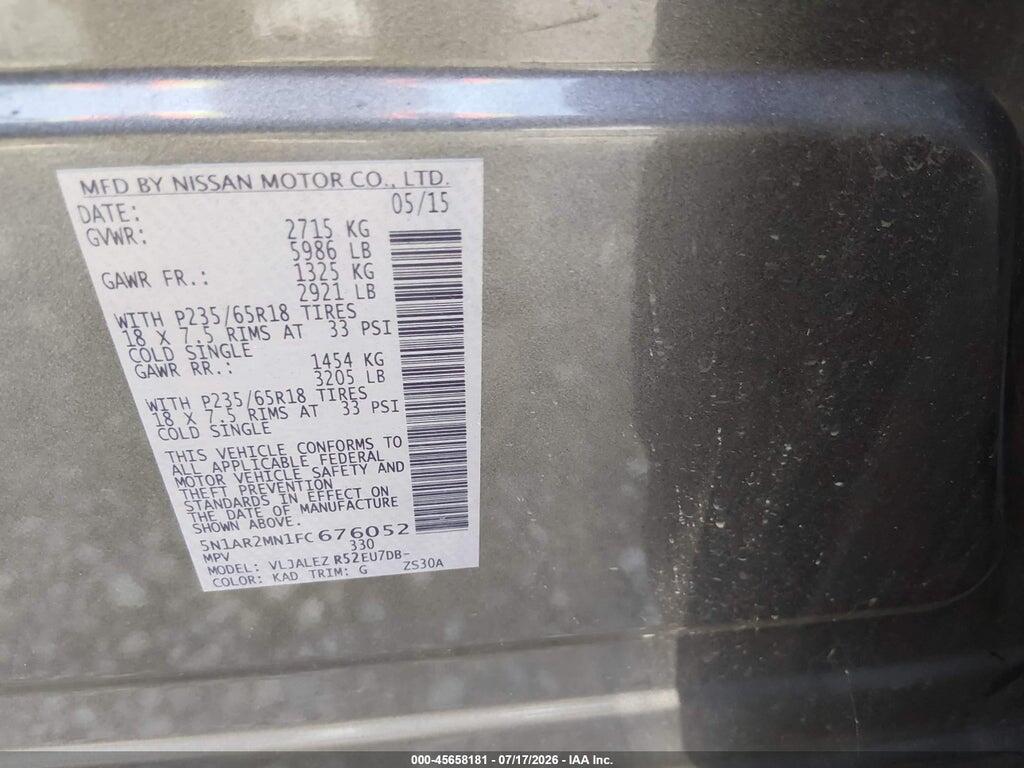 5N1AR2MN1FC676052 2015 NISSAN PATHFINDER photo no. 9