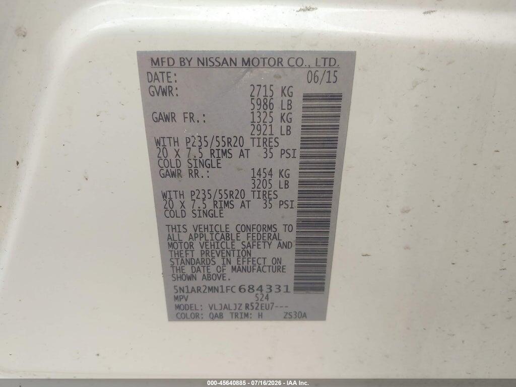 5N1AR2MN1FC684331 2015 NISSAN PATHFINDER photo no. 9