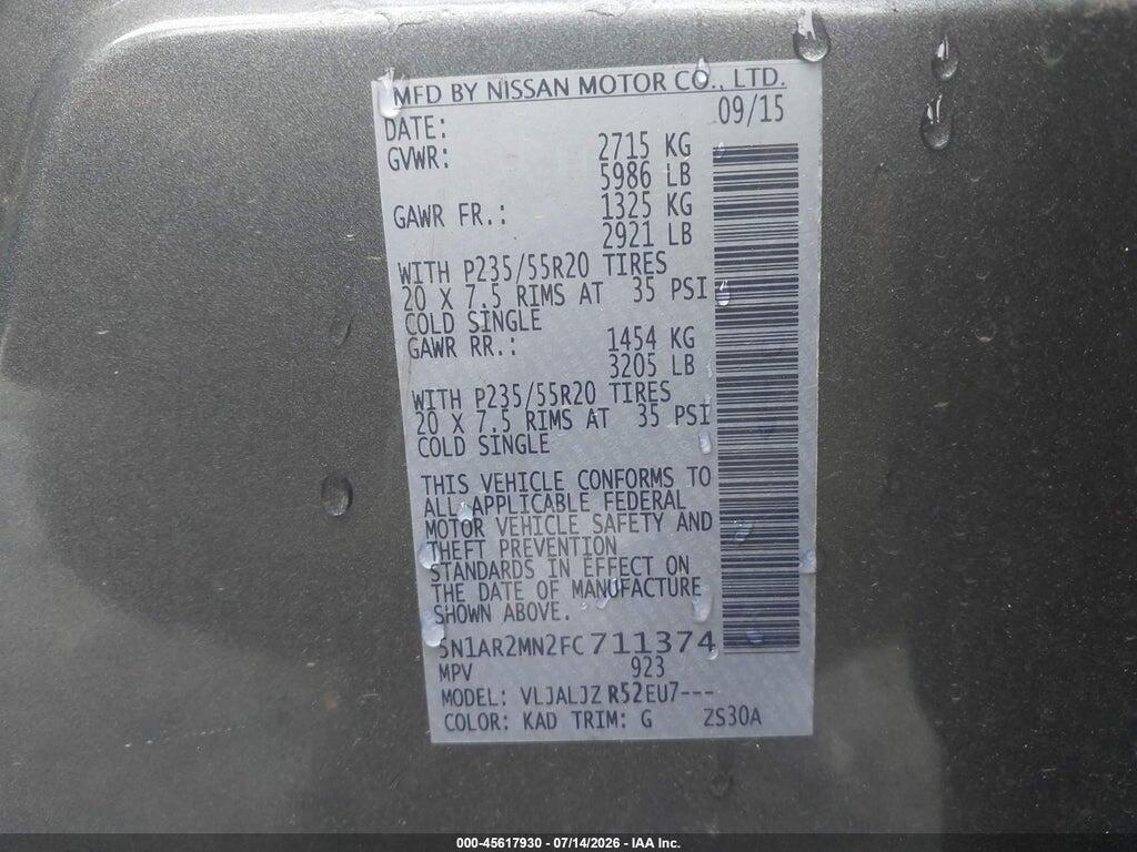 5N1AR2MN2FC711374 2015 NISSAN PATHFINDER photo no. 9
