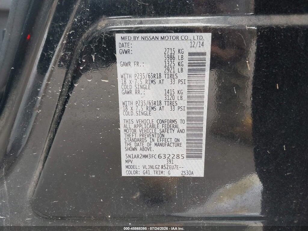 5N1AR2MM3FC632285 2015 NISSAN PATHFINDER photo no. 9