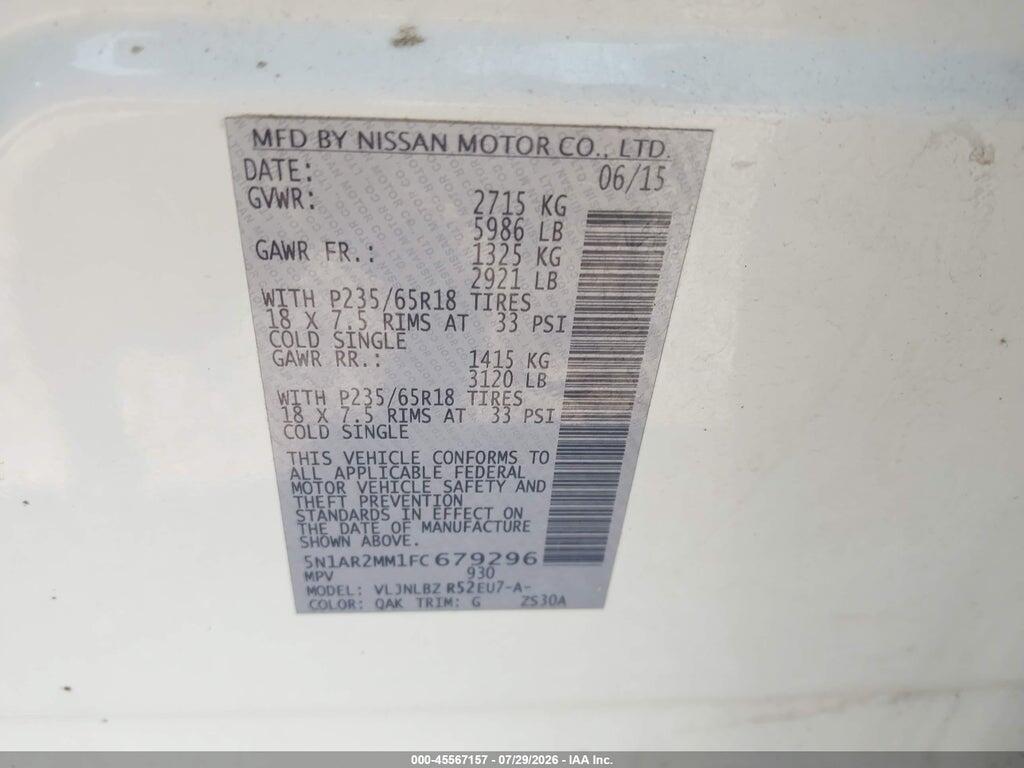 5N1AR2MM1FC679296 2015 NISSAN PATHFINDER photo no. 9