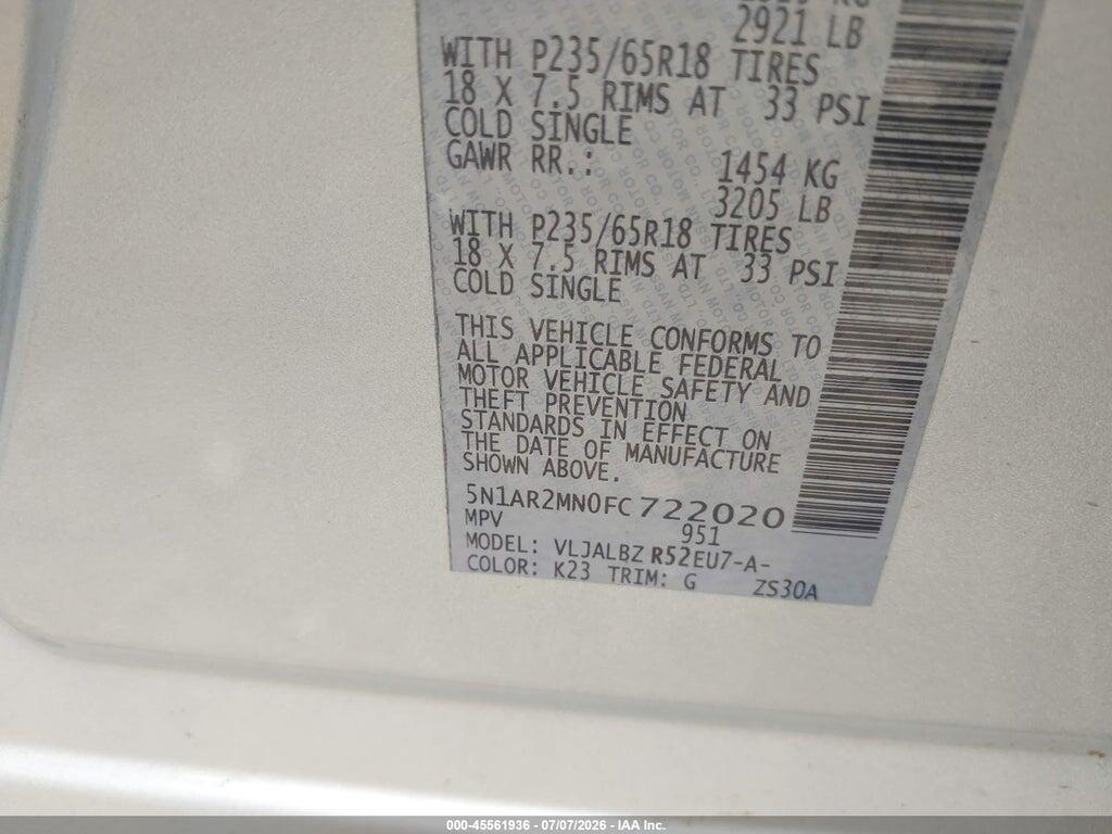 5N1AR2MN0FC722020 2015 NISSAN PATHFINDER photo no. 9