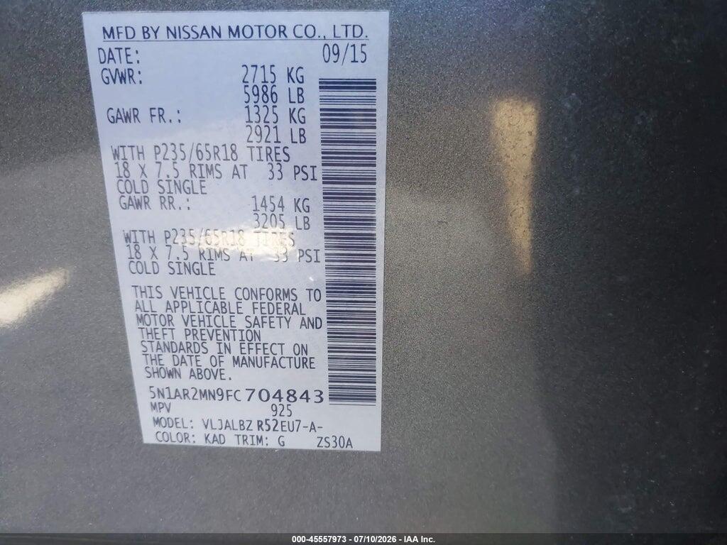 5N1AR2MN9FC704843 2015 NISSAN PATHFINDER photo no. 9