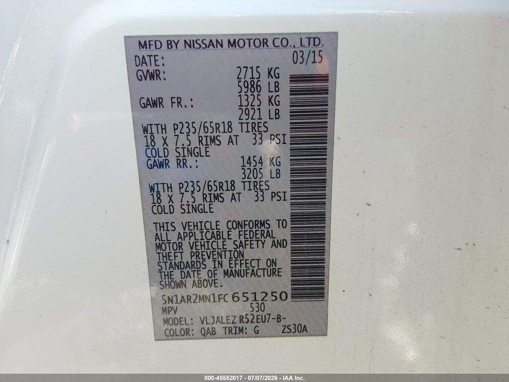 5N1AR2MN1FC651250 2015 NISSAN PATHFINDER photo no. 9