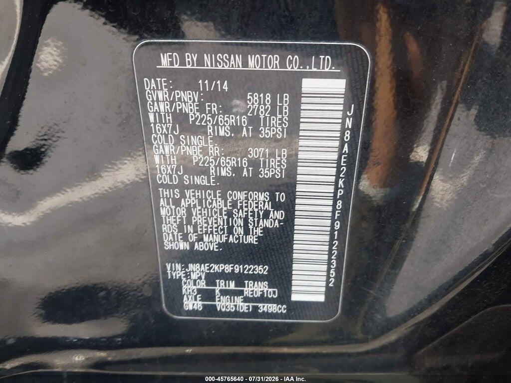 JN8AE2KP8F9122352 2015 NISSAN QUEST photo no. 9