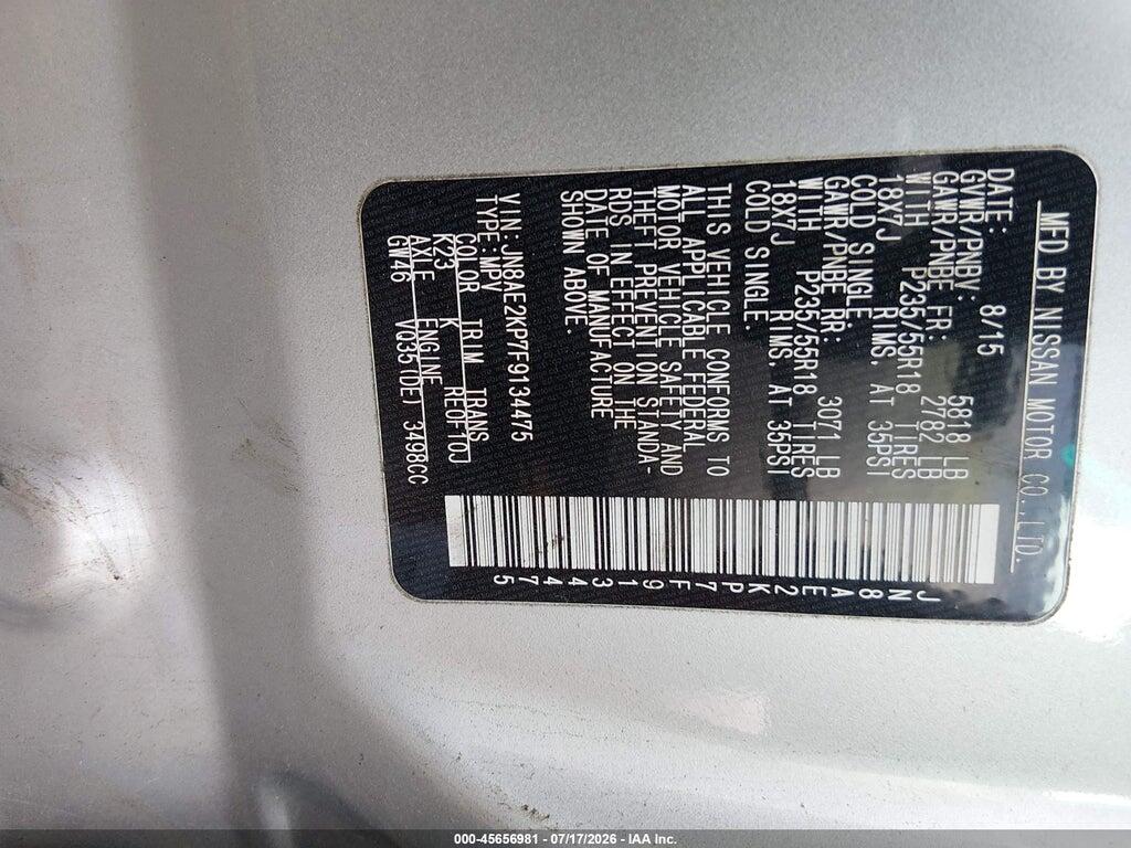 JN8AE2KP7F9134475 2015 NISSAN QUEST photo no. 9