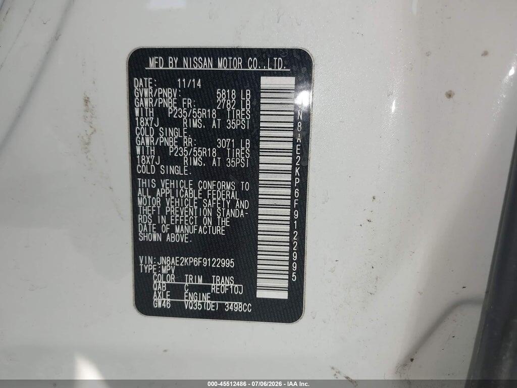 JN8AE2KP6F9122995 2015 NISSAN QUEST photo no. 9
