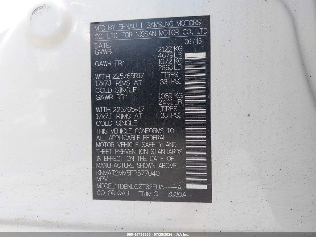 KNMAT2MV5FP577040 2015 NISSAN ROGUE photo no. 9