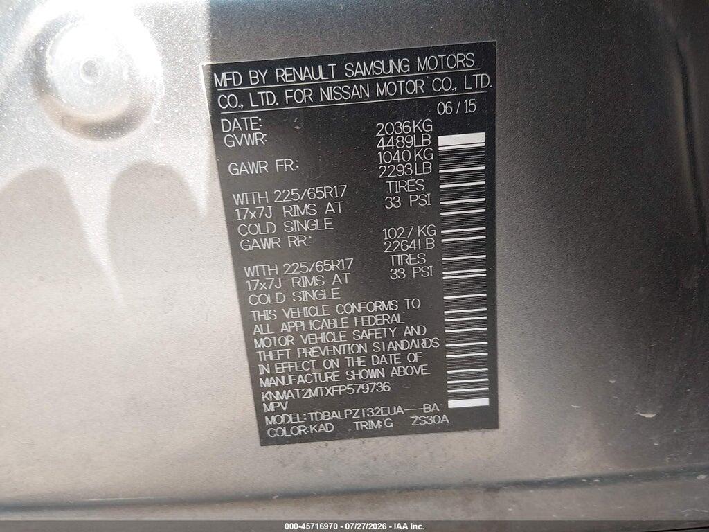 KNMAT2MTXFP579736 2015 NISSAN ROGUE photo no. 9