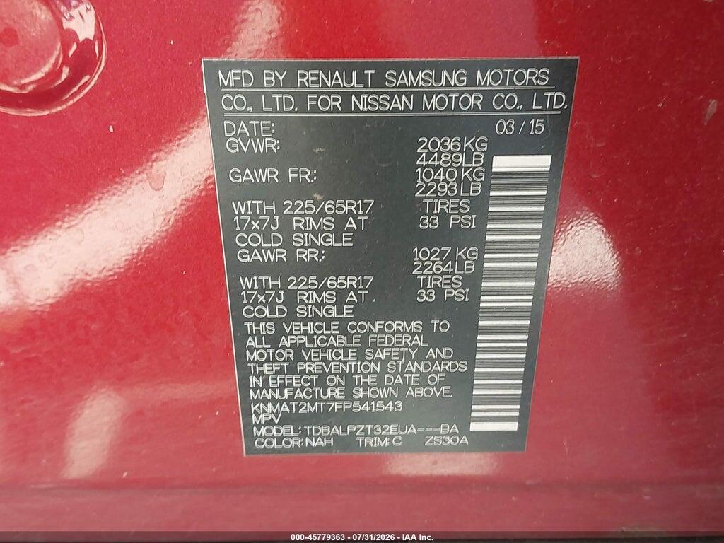 KNMAT2MT7FP541543 2015 NISSAN ROGUE photo no. 9