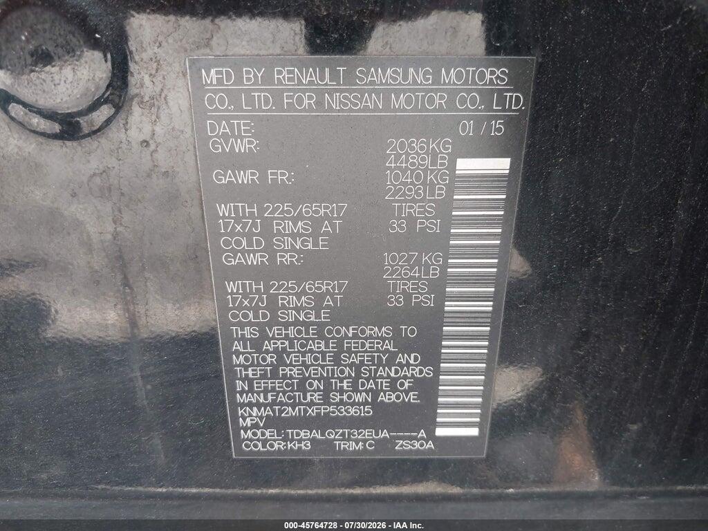 KNMAT2MTXFP533615 2015 NISSAN ROGUE photo no. 9