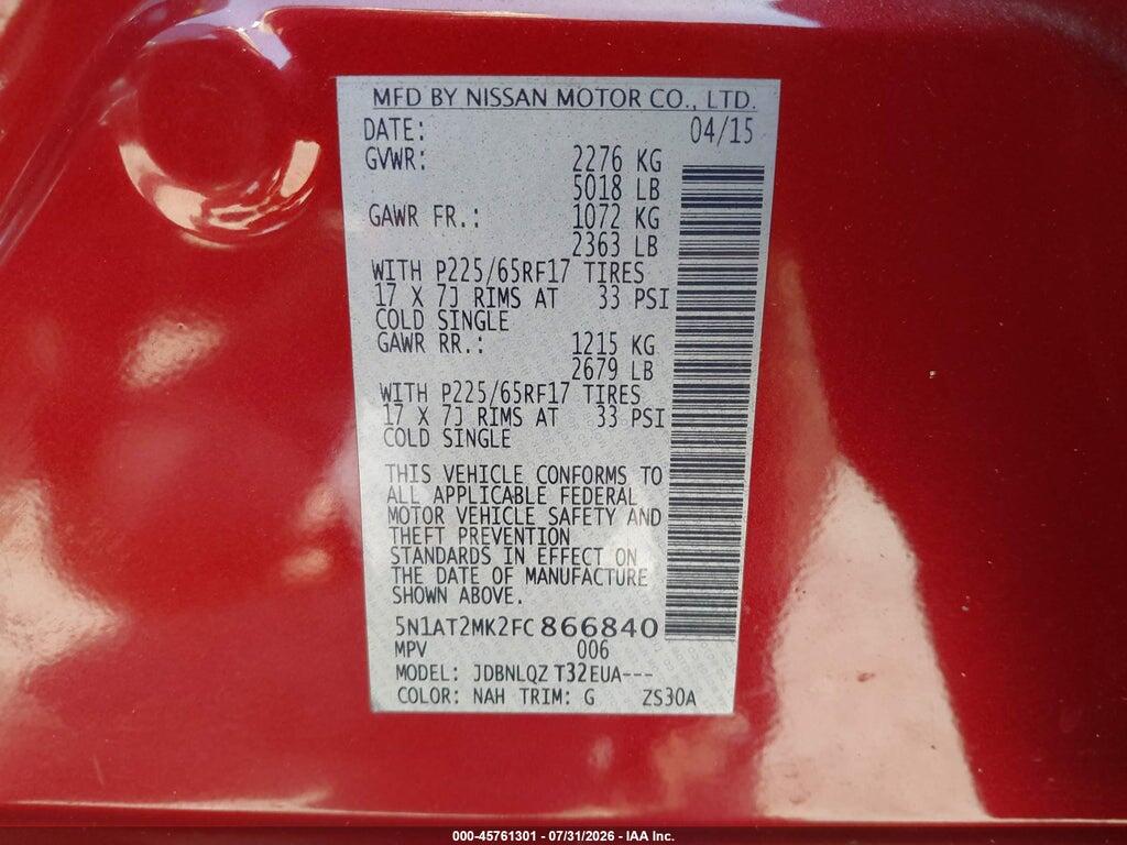 5N1AT2MK2FC866840 2015 NISSAN ROGUE photo no. 9