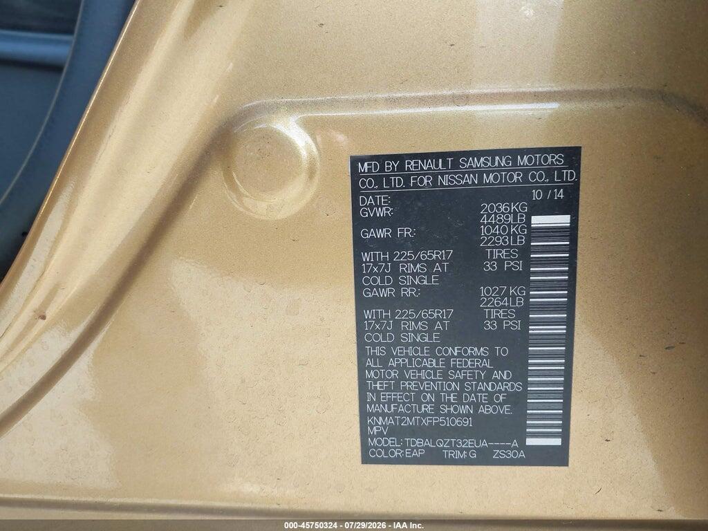 KNMAT2MTXFP510691 2015 NISSAN ROGUE photo no. 9