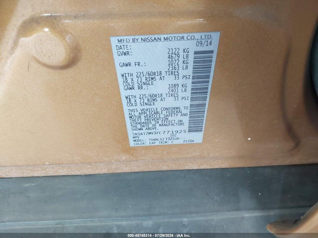 5N1AT2MV3FC771925 2015 NISSAN ROGUE photo no. 9