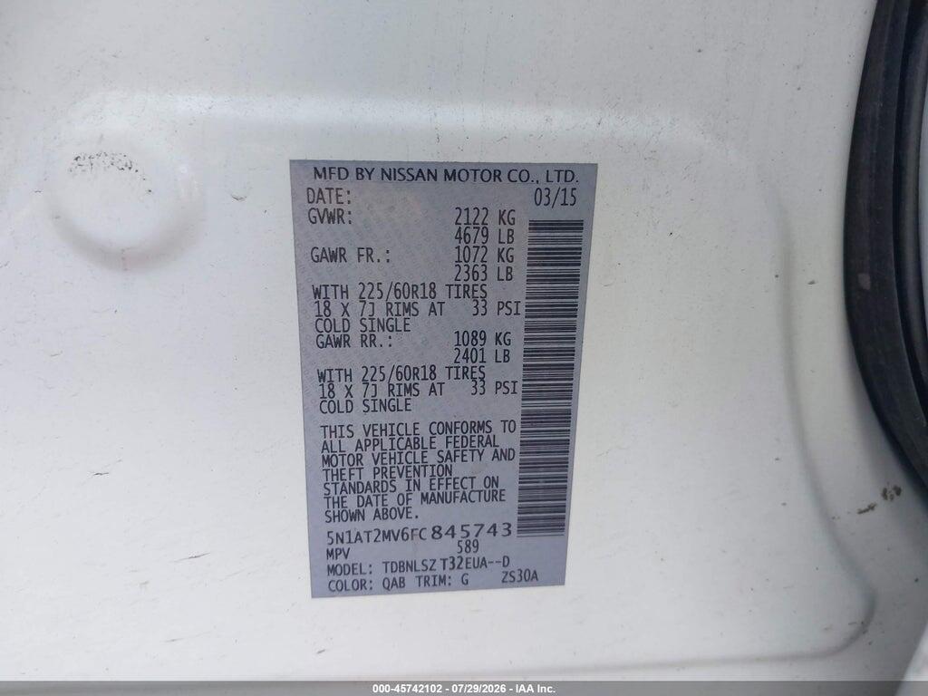 5N1AT2MV6FC845743 2015 NISSAN ROGUE photo no. 9