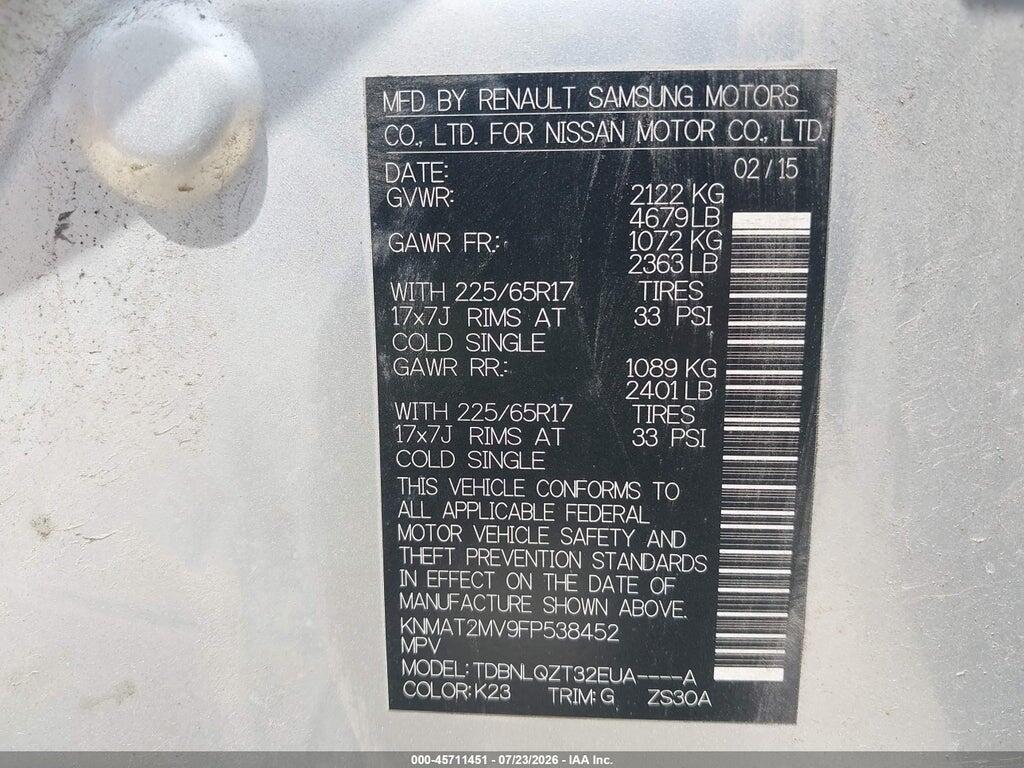 KNMAT2MV9FP538452 2015 NISSAN ROGUE photo no. 9