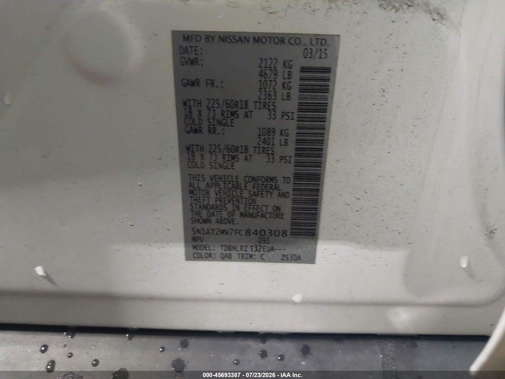 5N1AT2MV7FC840308 2015 NISSAN ROGUE photo no. 9