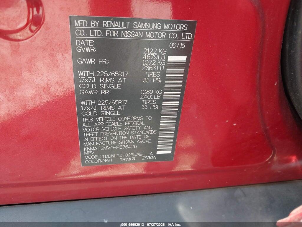 KNMAT2MV0FP576426 2015 NISSAN ROGUE photo no. 9