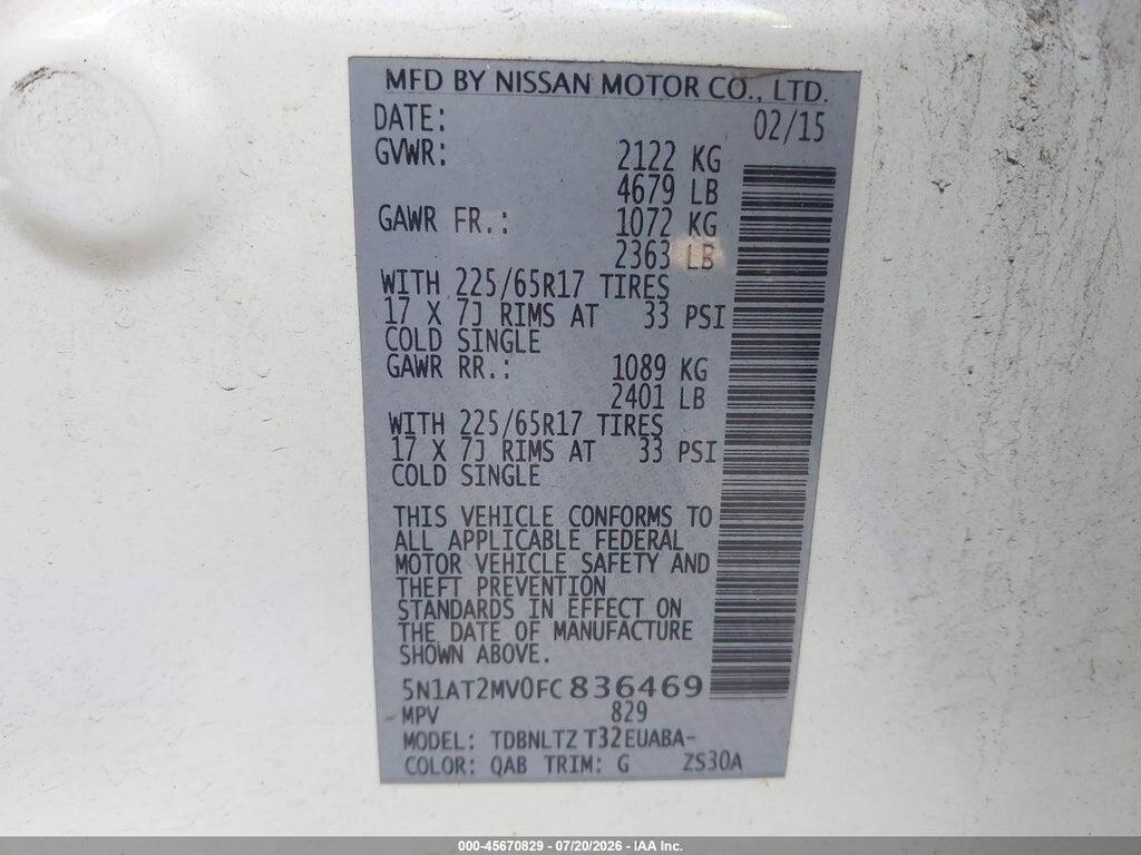 5N1AT2MV0FC836469 2015 NISSAN ROGUE photo no. 9