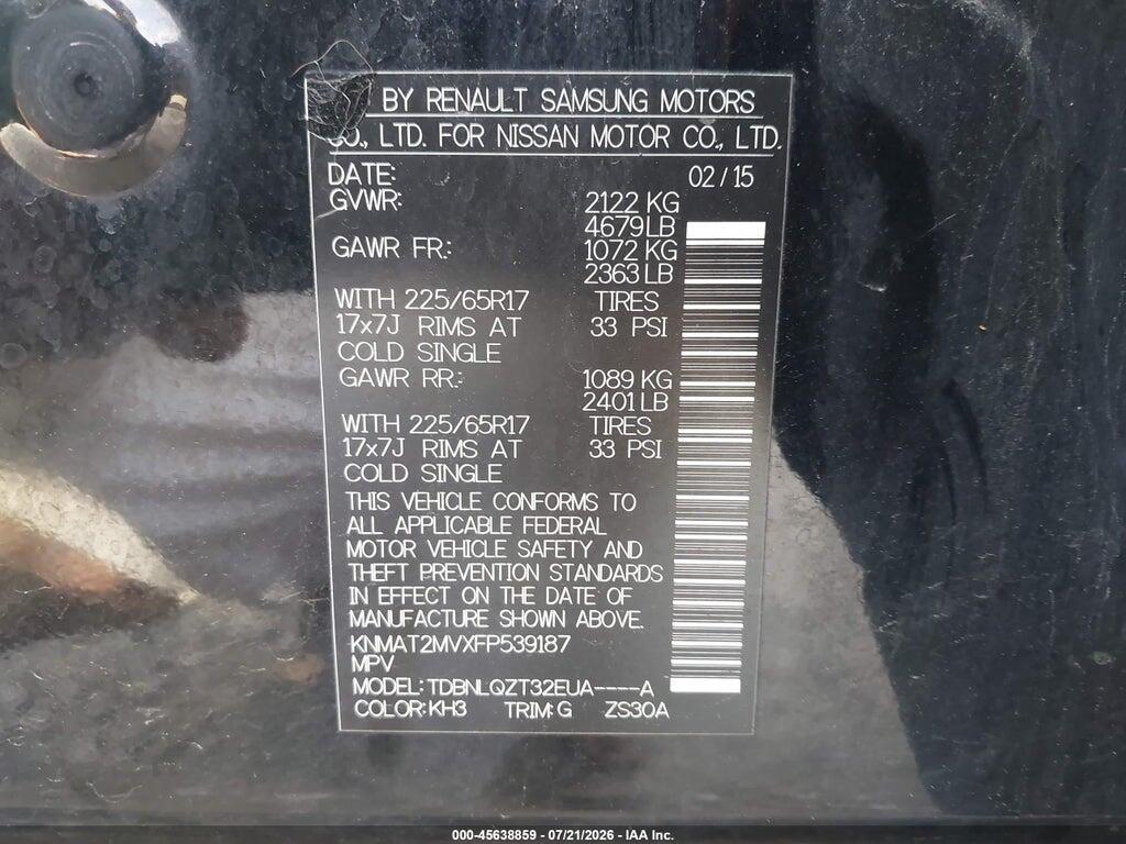 KNMAT2MVXFP539187 2015 NISSAN ROGUE photo no. 9