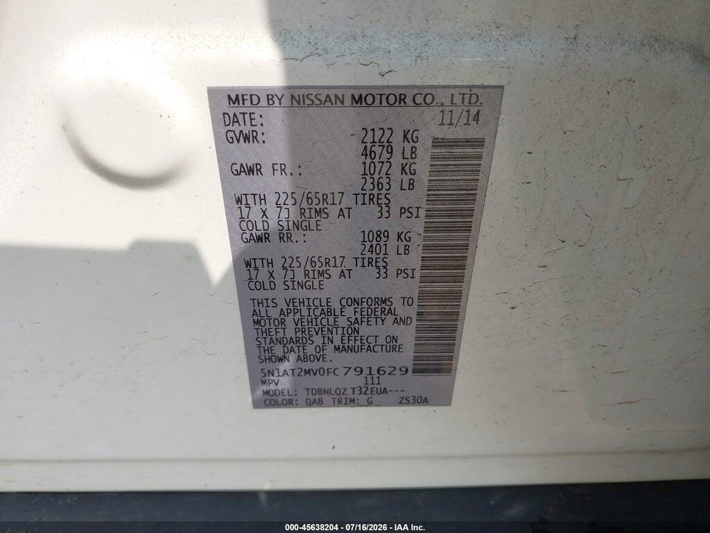 5N1AT2MV0FC791629 2015 NISSAN ROGUE photo no. 9