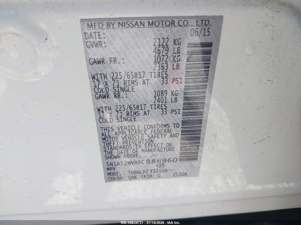 5N1AT2MVXFC886960 2015 NISSAN ROGUE photo no. 9