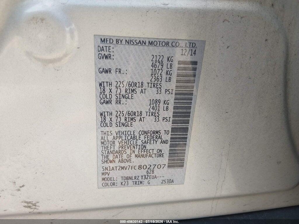 5N1AT2MV7FC802707 2015 NISSAN ROGUE photo no. 9