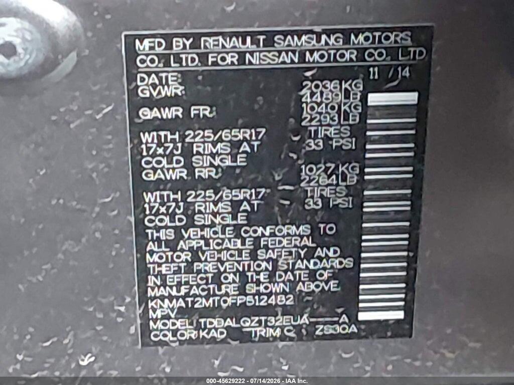 KNMAT2MT0FP512482 2015 NISSAN ROGUE photo no. 9